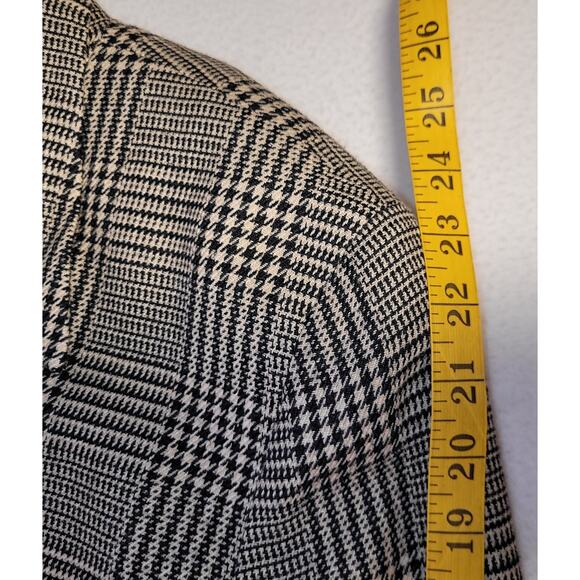 IBE Womens Blazer Jacket 10 Vintage 90s Silk Wool Houndstooth Black Tan Y2K - Picture 4 of 9